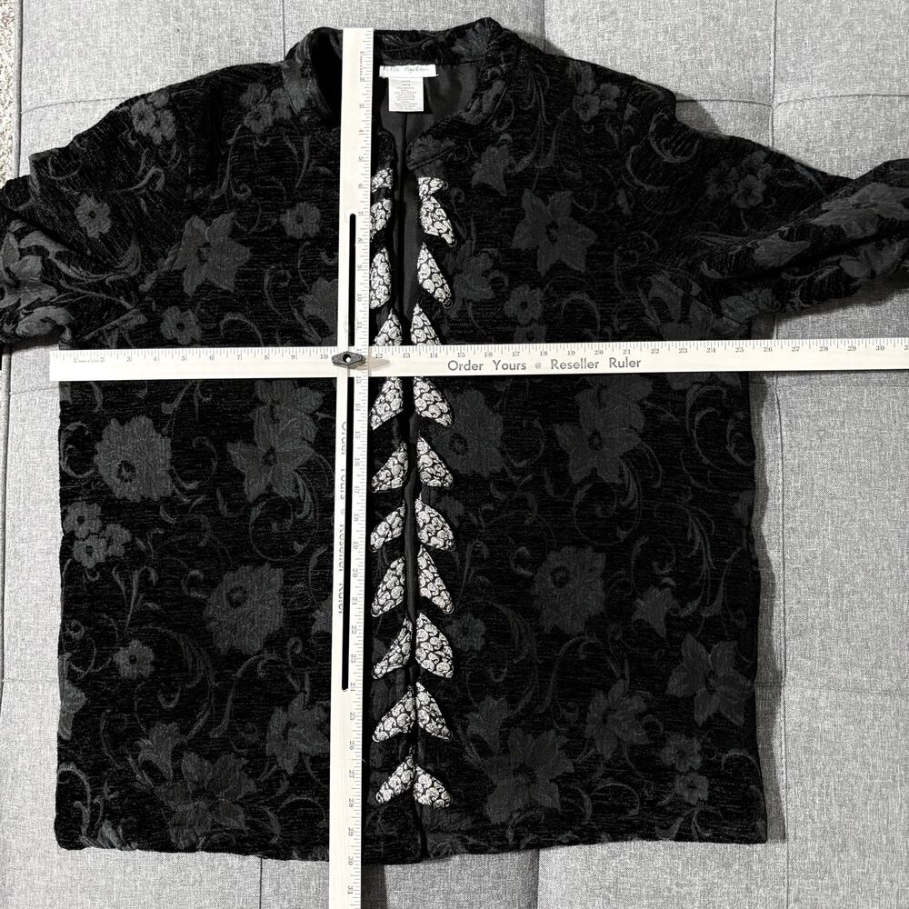 Ulla Popken Jacket Women 16/18 Black Silk Gray Open Front Wearable Art Tapestry - Picture 3 of 8